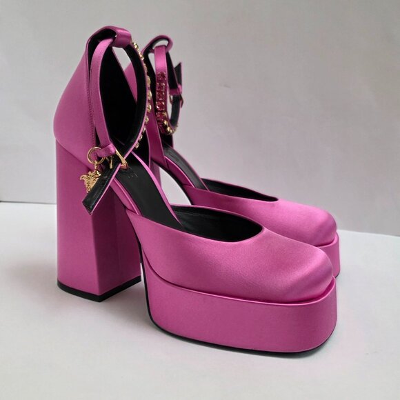 Versace Medusa Aevitas Satin Crystal-Embellished Platform Pumps - Picture 5 of 16
